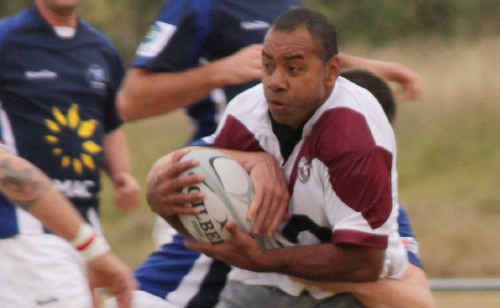 An Emerald Rams attacker fronts the Moranbah Bulls defence. An Emerald Rams attacker fronts the Moranbah Bulls defence.
